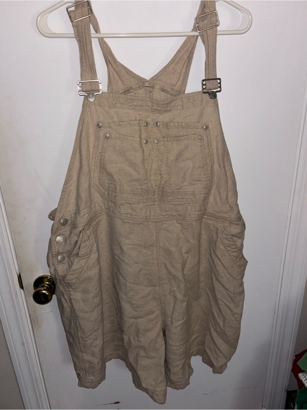 Vintage Venezia Khaki Beige Pinafore-Style Linen-Blend Jumpsuit